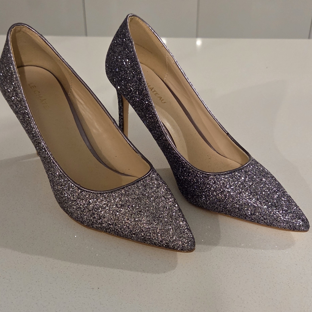 le chateau Glitter Pointed-Toe Stiletto Pumps - Silver Purple Sparkle